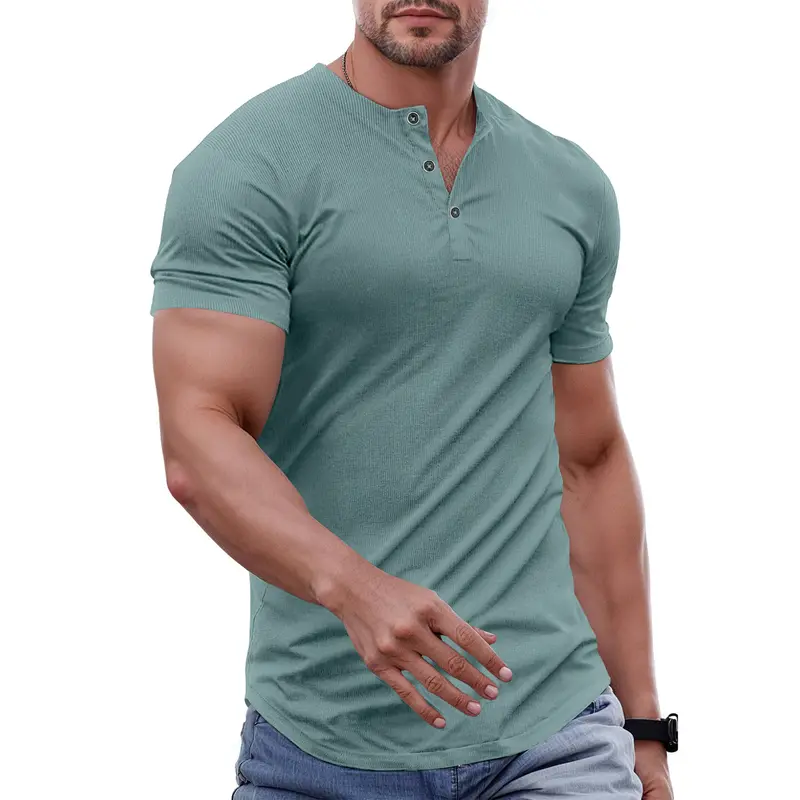 Men's Slim Fit Henley Shirt - Gym & Casual Wear