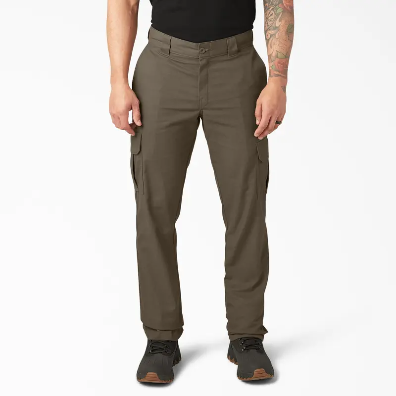 Men's Stretch Cargo Work Pants, Regular Fit Straight Leg, Comfortable Flexible Pants with Expandable Cargo Pockets