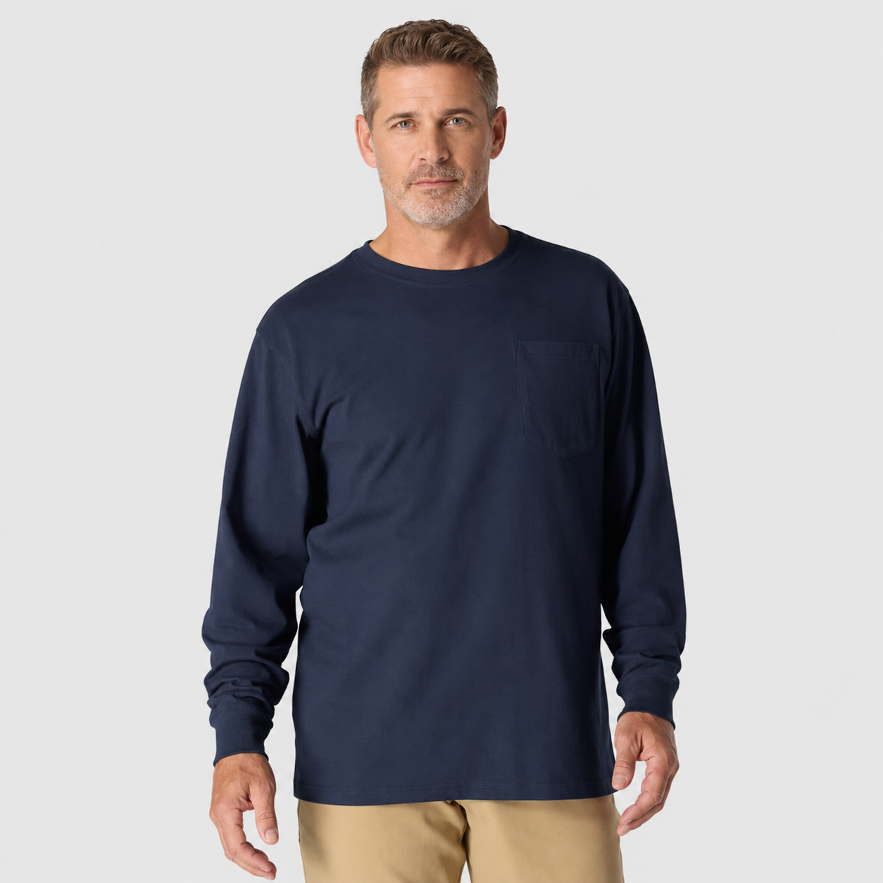 Men’s Relaxed-Fit Long-Sleeve Crewneck Pocket T-Shirt
