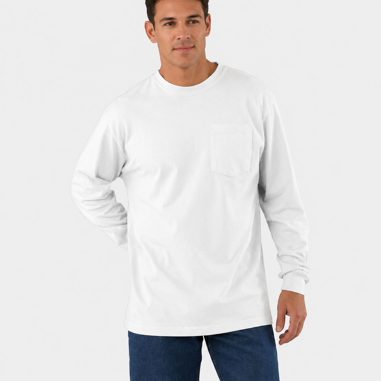 Men’s Relaxed-Fit Long-Sleeve Crewneck Pocket T-Shirt