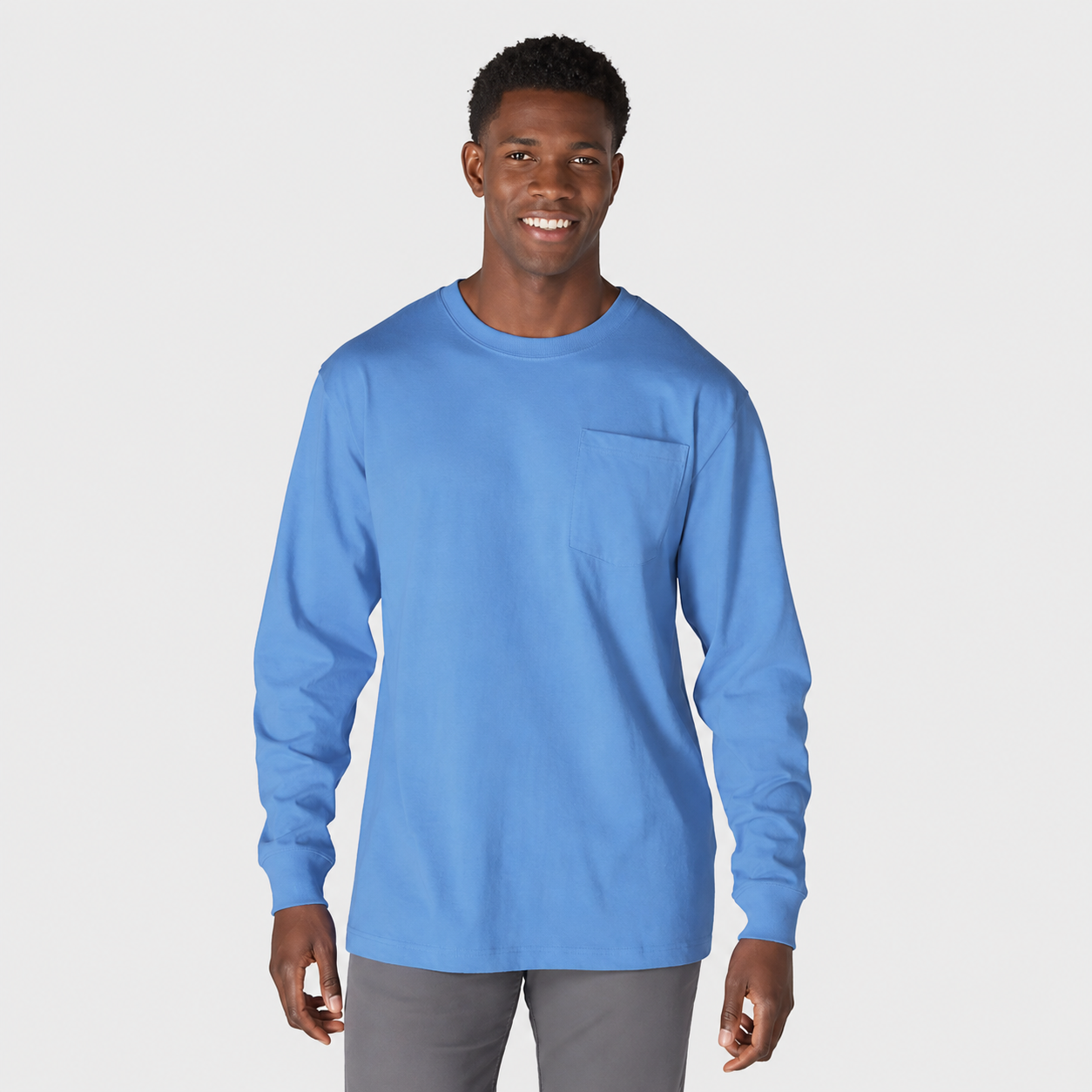 Men’s Relaxed-Fit Long-Sleeve Crewneck Pocket T-Shirt