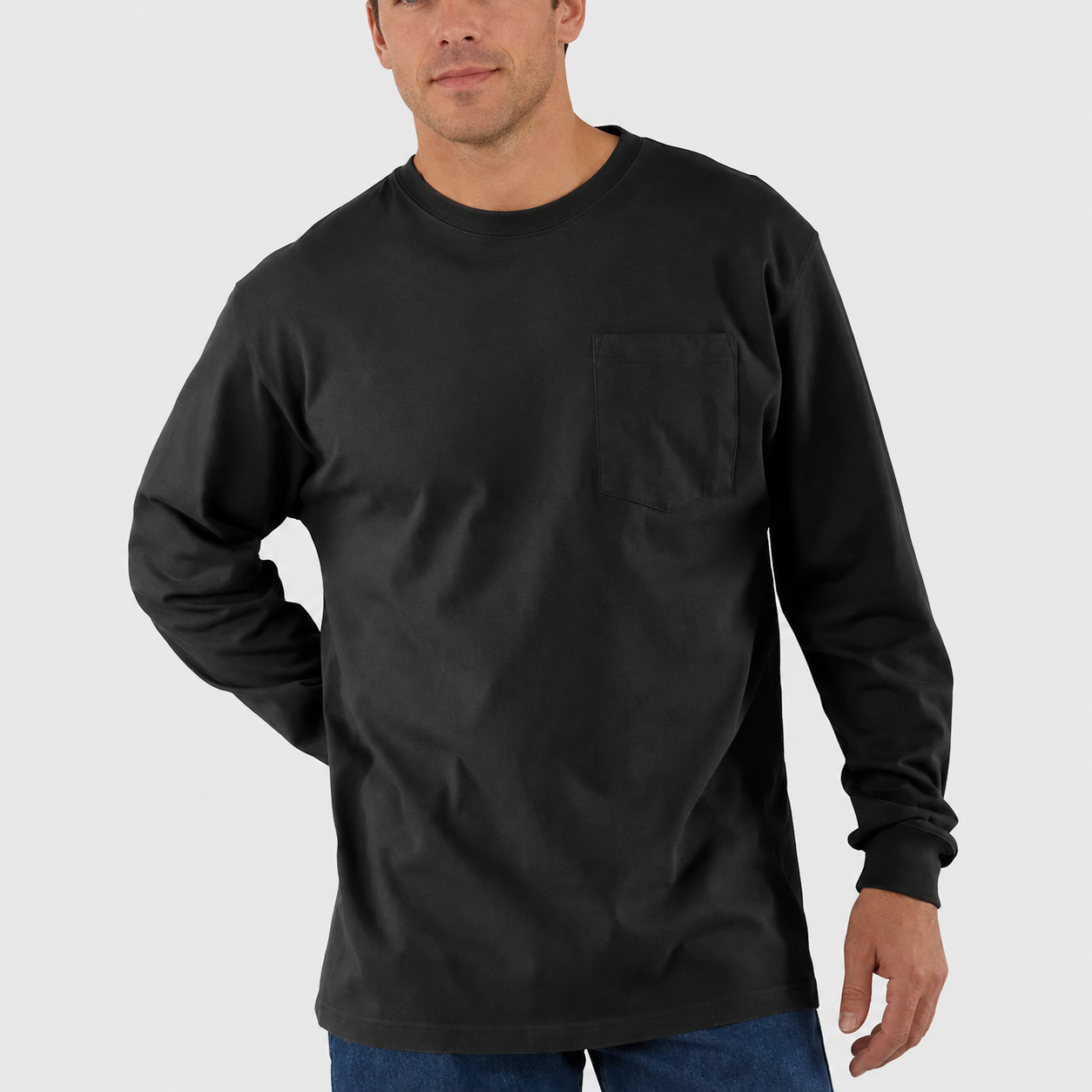 Men’s Relaxed-Fit Long-Sleeve Crewneck Pocket T-Shirt