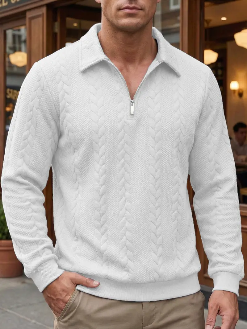 Men's Knitted Polo Sweater, Classic Plain Long Sleeve Fitted Pullover Top, Versatile Casual Menswear for Spring Daily Wear, Long Sleeves, Stylish, Tops, Clothes, Jeans