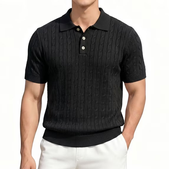 Short Sleeve Knit Golf Shirts for Men 2026 Summer Polo Collar Cable Knit Stretchy Casual Vacation Beach Tops