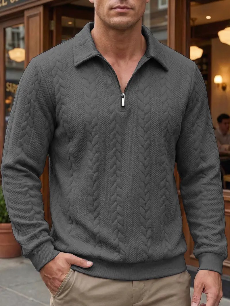 Men's Knitted Polo Sweater, Classic Plain Long Sleeve Fitted Pullover Top, Versatile Casual Menswear for Spring Daily Wear, Long Sleeves, Stylish, Tops, Clothes, Jeans