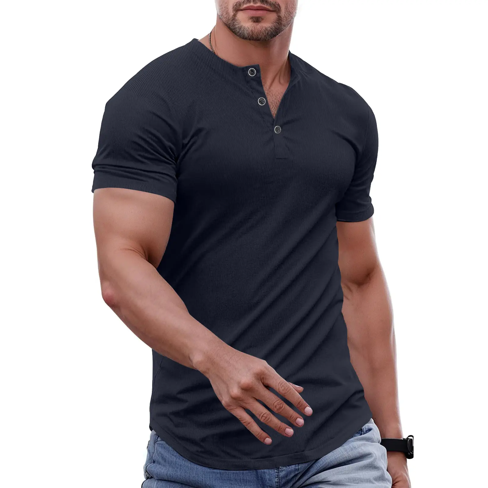 Men's Slim Fit Henley Shirt - Gym & Casual Wear