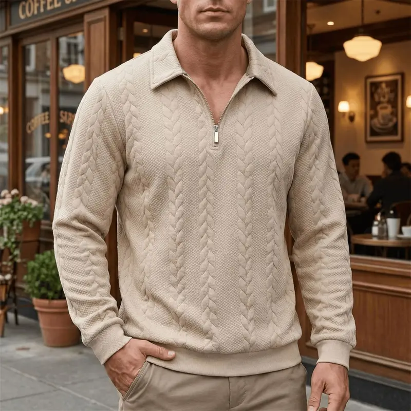 Men's Knitted Polo Sweater, Classic Plain Long Sleeve Fitted Pullover Top, Versatile Casual Menswear for Spring Daily Wear, Long Sleeves, Stylish, Tops, Clothes, Jeans