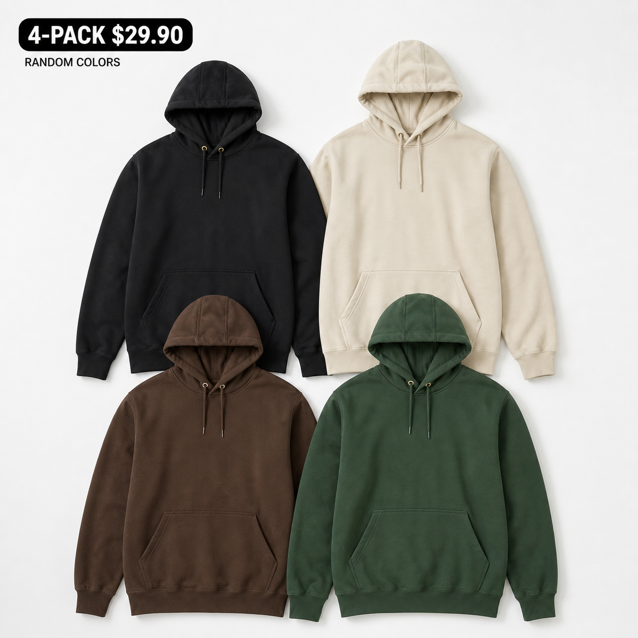 Four pack of solid pullover hoodies in random colors