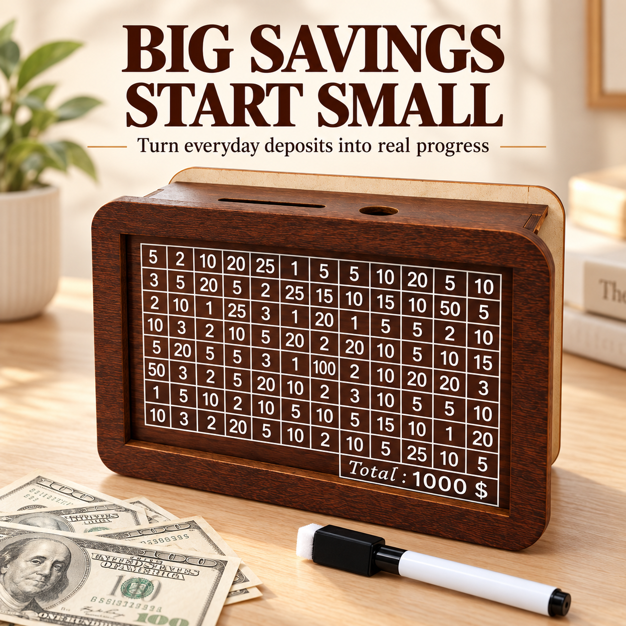 ✨ Early Black Friday | 80% OFF 💰 Wooden Savings Challenge Box – 4 Savings Goals
