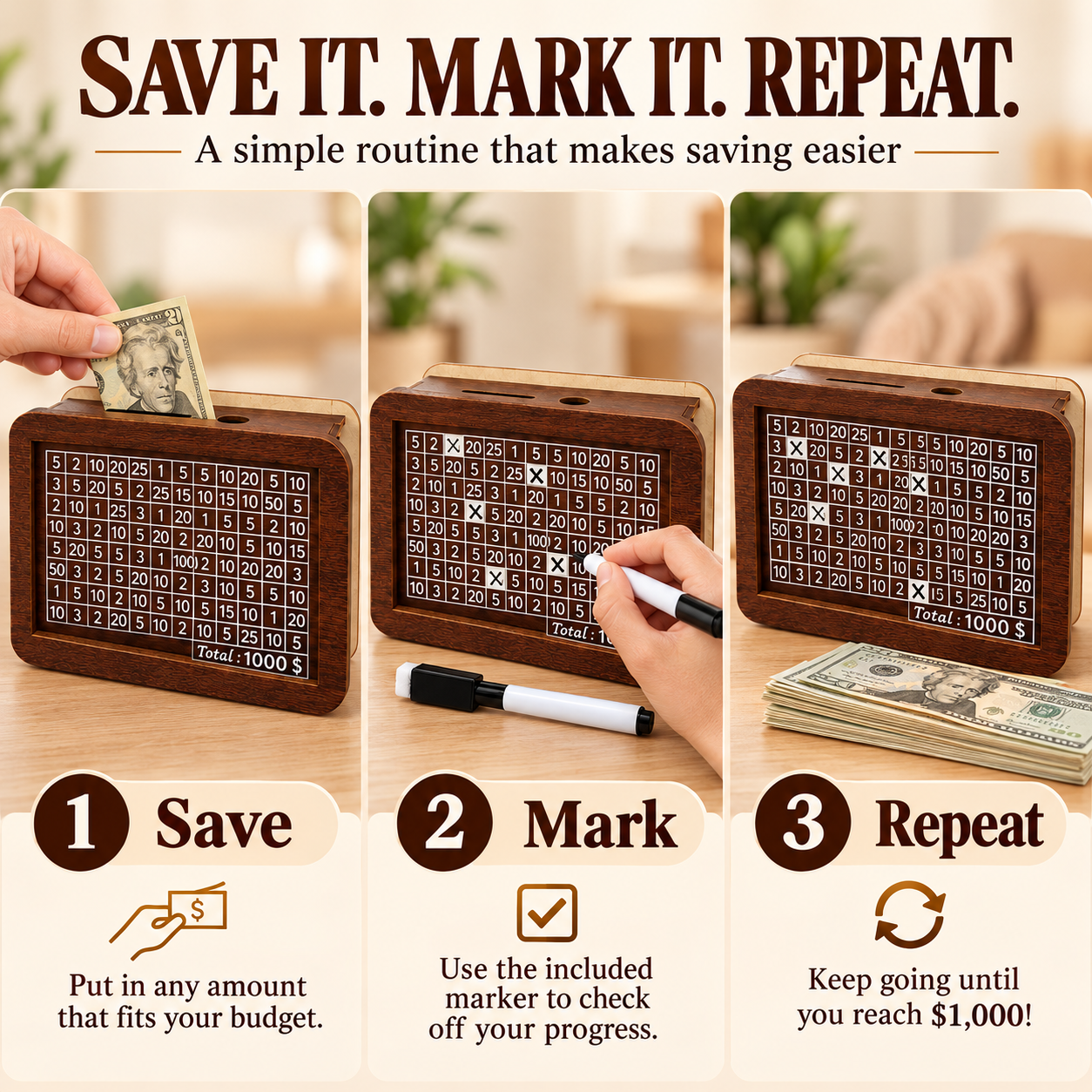 ✨ Early Black Friday | 80% OFF 💰 Wooden Savings Challenge Box – 4 Savings Goals