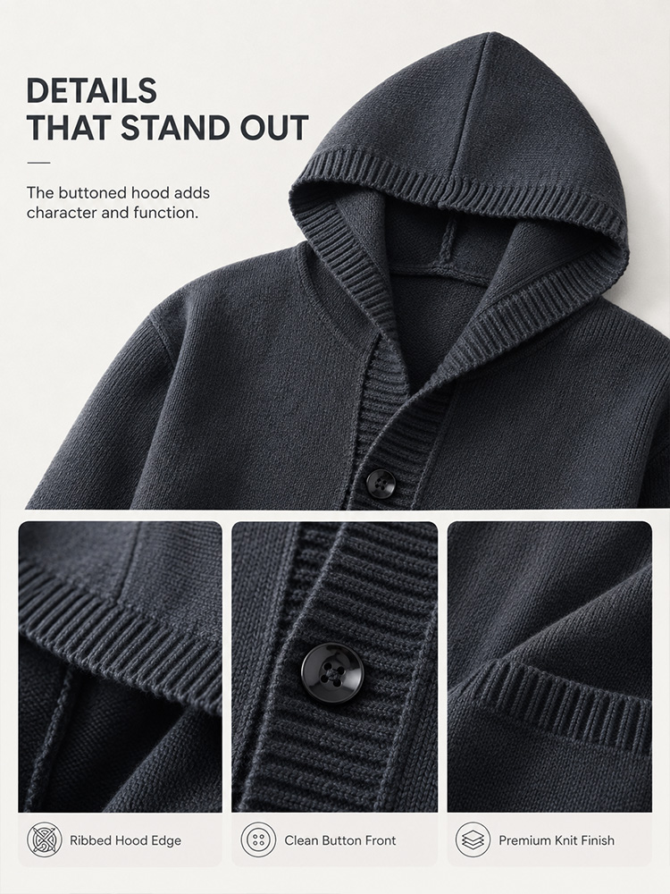 Men's Heavyweight Buttoned Hood Sweatshirt – Soft Blend, Fitted, Minimalist Streetwear, Long Sleeve for Everyday Wear---Buy 2 Get 15% Off & Free Shipping!