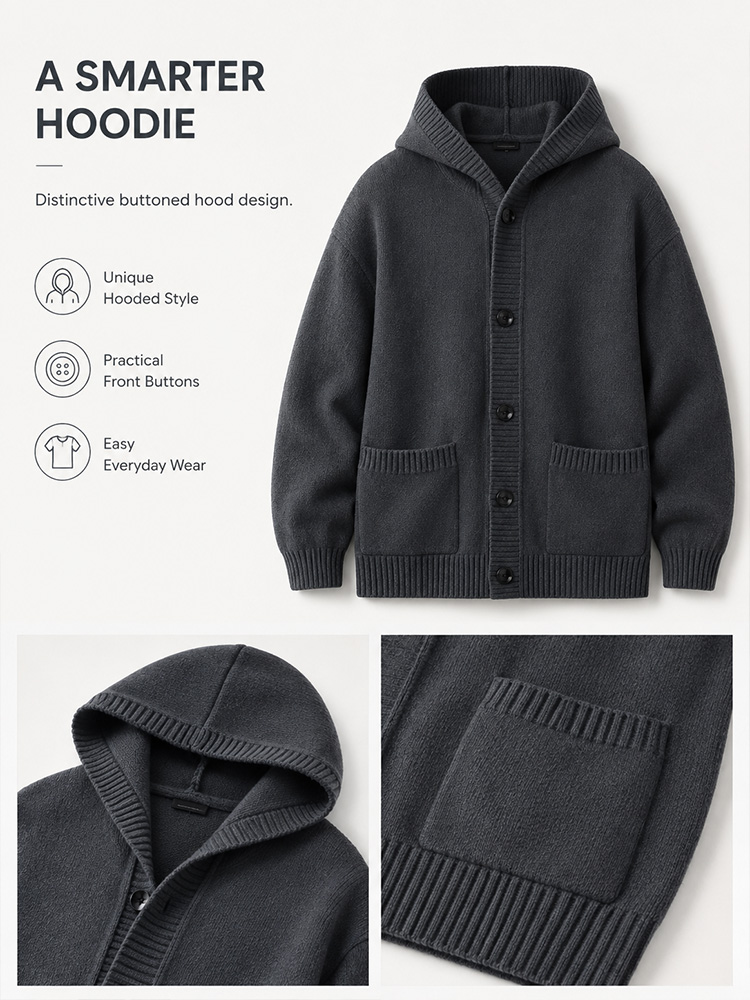 Men's Heavyweight Buttoned Hood Sweatshirt – Soft Blend, Fitted, Minimalist Streetwear, Long Sleeve for Everyday Wear---Buy 2 Get 15% Off & Free Shipping!