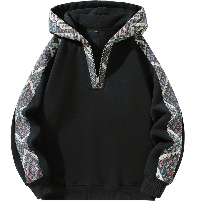 Men’s Retro Tie-Dye Quarter-Zip Sweatshirt – Ethnic Pattern, Colourblock, Fitted, Long Sleeve, Casual Streetwear Top---Buy 2 Get 15% Off & Free Shipping!