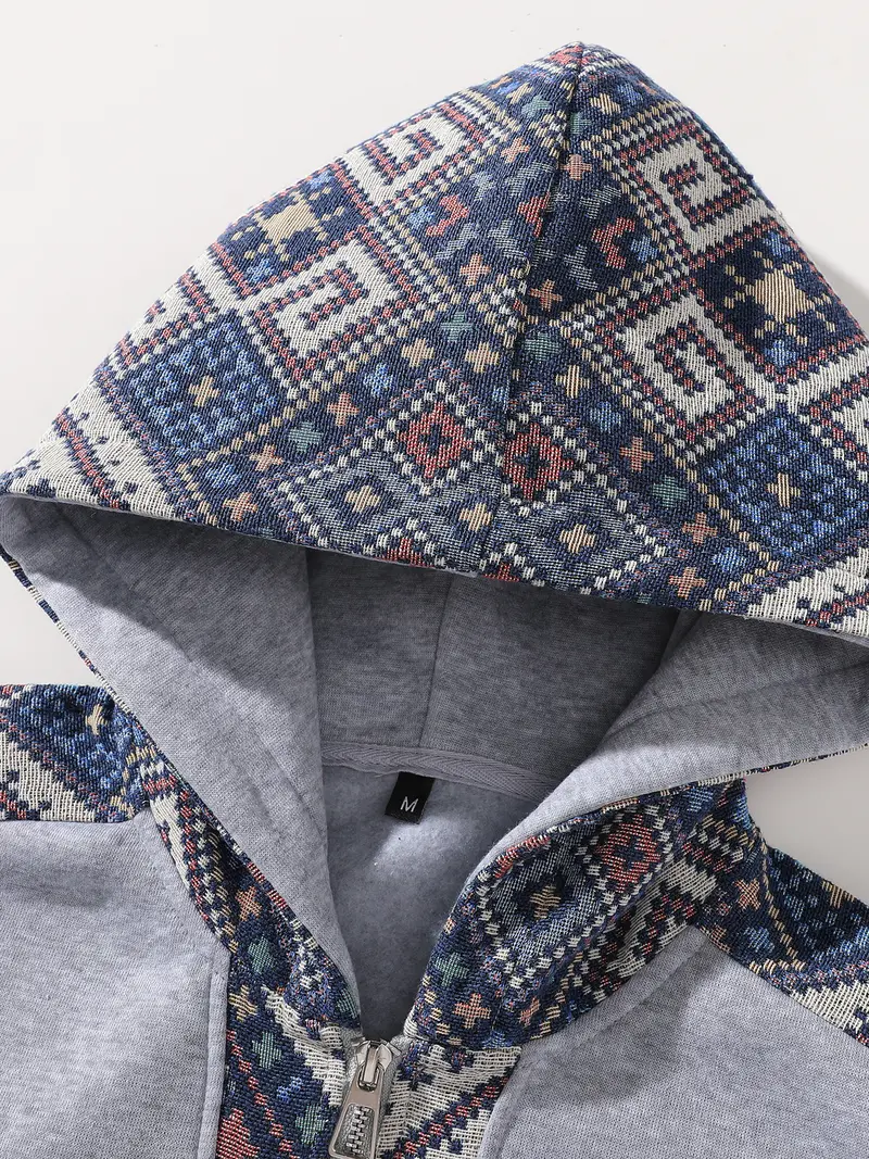 Men’s Retro Tie-Dye Quarter-Zip Sweatshirt – Ethnic Pattern, Colourblock, Fitted, Long Sleeve, Casual Streetwear Top---Buy 2 Get 15% Off & Free Shipping!