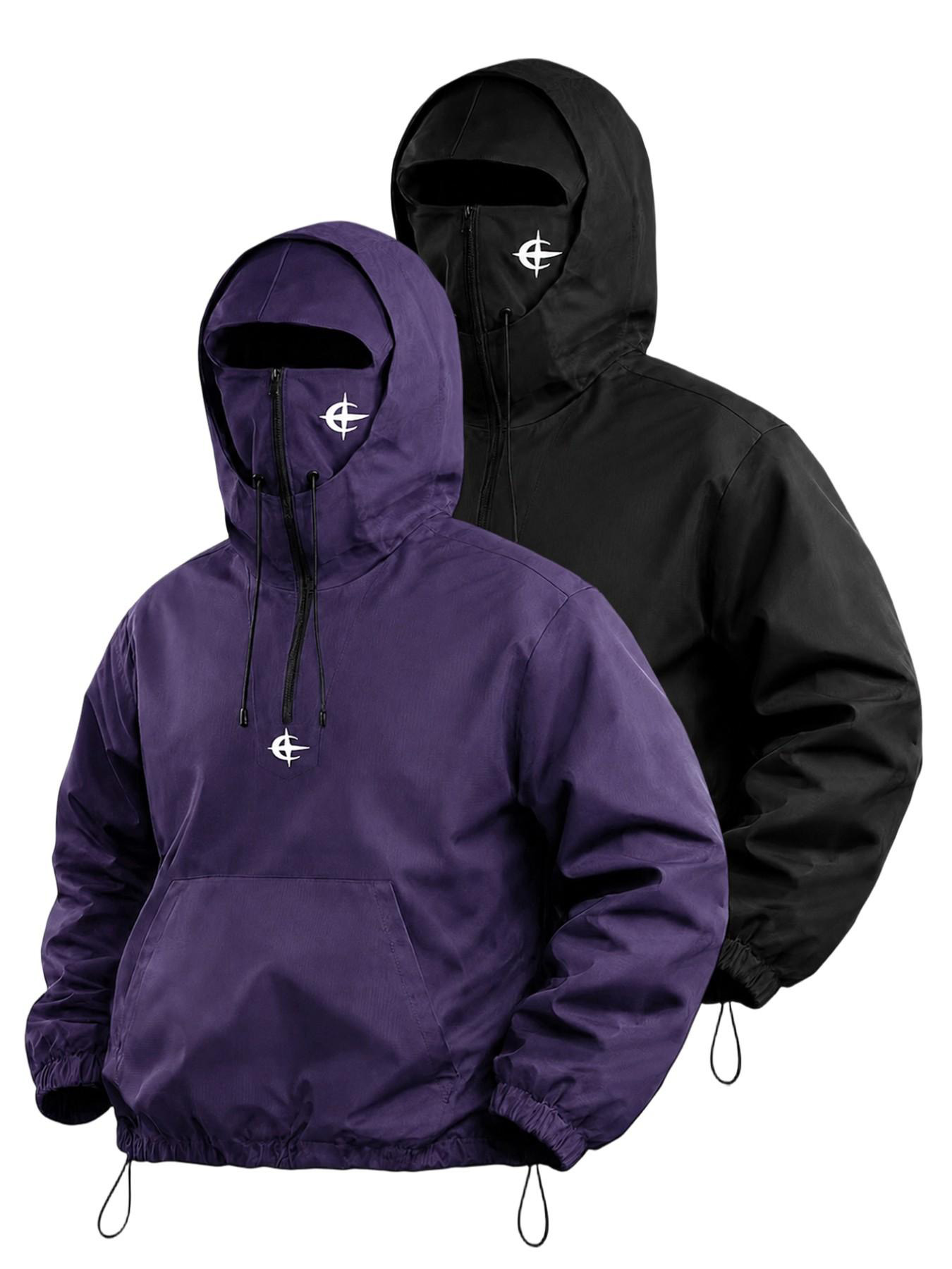 Unisex Windproof Hooded Half-Zip Jacket – Built-In Face Mask, Star Graphic Print, Adjustable Drawstring, All-Season Outdoor---Buy 2 Get 15% Off & Free Shipping!