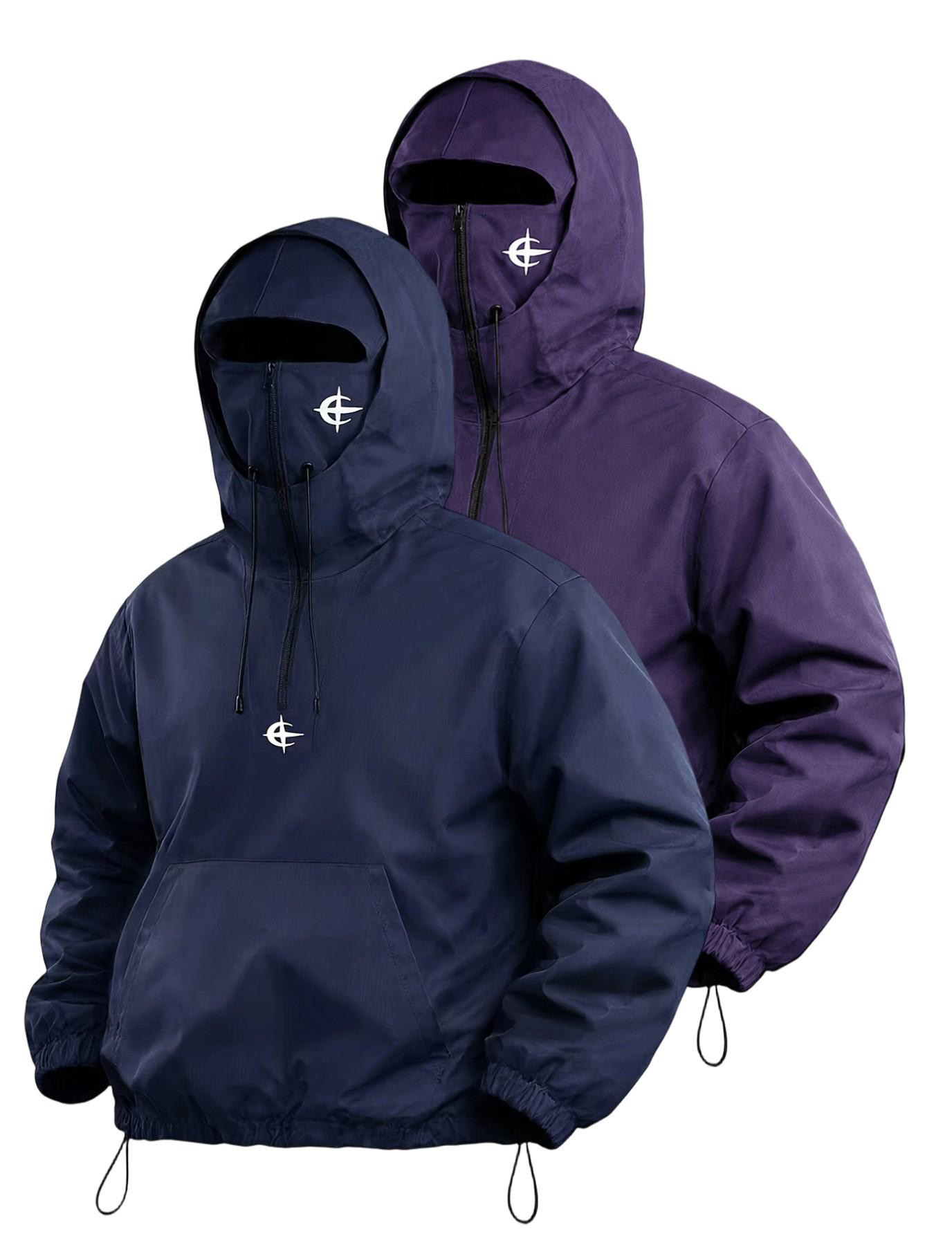 Unisex Windproof Hooded Half-Zip Jacket – Built-In Face Mask, Star Graphic Print, Adjustable Drawstring, All-Season Outdoor---Buy 2 Get 15% Off & Free Shipping!