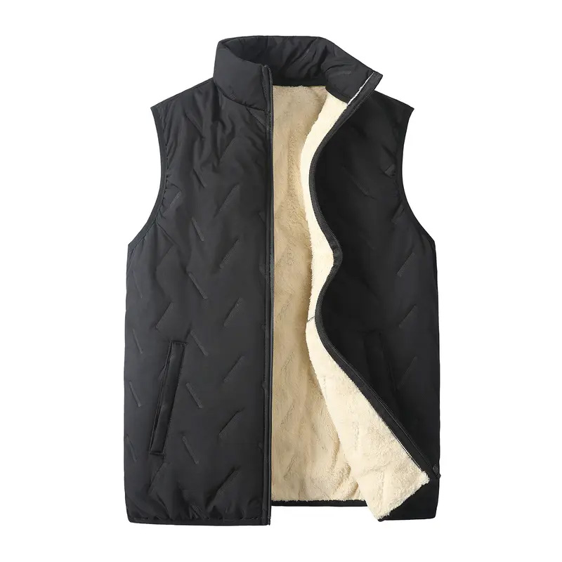 Men’s Fleece-Lined Winter Gilet – Lamb Wool, Stand-Up Collar, Ultrasonic Stitching, Regular Fit Layering, Warm Sleeveless Waistcoat for Autumn/Winter---Buy 2 Get 15% Off & Free Shipping!