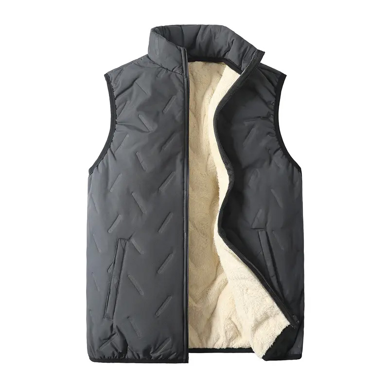 Men’s Fleece-Lined Winter Gilet – Lamb Wool, Stand-Up Collar, Ultrasonic Stitching, Regular Fit Layering, Warm Sleeveless Waistcoat for Autumn/Winter---Buy 2 Get 15% Off & Free Shipping!
