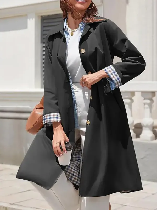 Women’s Long Single-Breasted Trench Coat – Windproof, Checked Lined, Classic Collar,Oversized Overcoat for Spring/Autumn---Buy 2 Get 15% Off & Free Shipping!