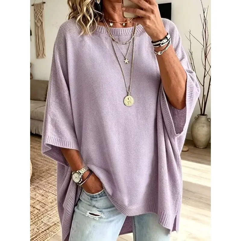 Women’s Oversized Knitted Jumper – Round Neck, Loose Fit Solid Colour Pullover for Autumn/Winter Layering---Buy 2 Get 10% Off & Free Shipping!