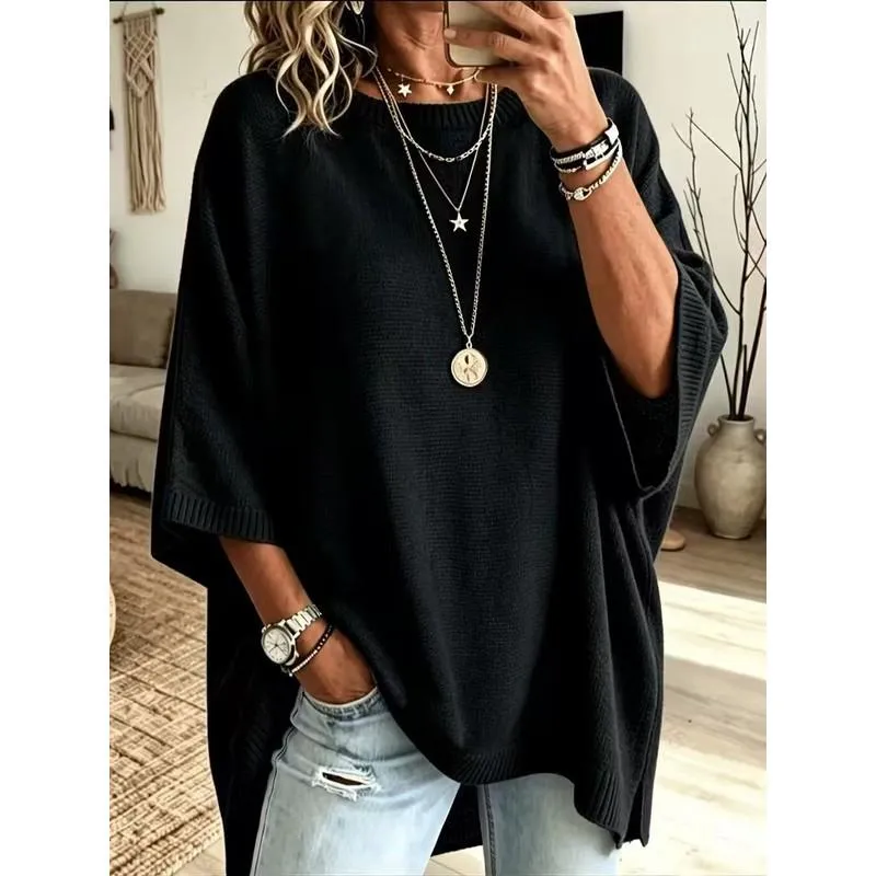 Women’s Oversized Knitted Jumper – Round Neck, Loose Fit Solid Colour Pullover for Autumn/Winter Layering---Buy 2 Get 10% Off & Free Shipping!
