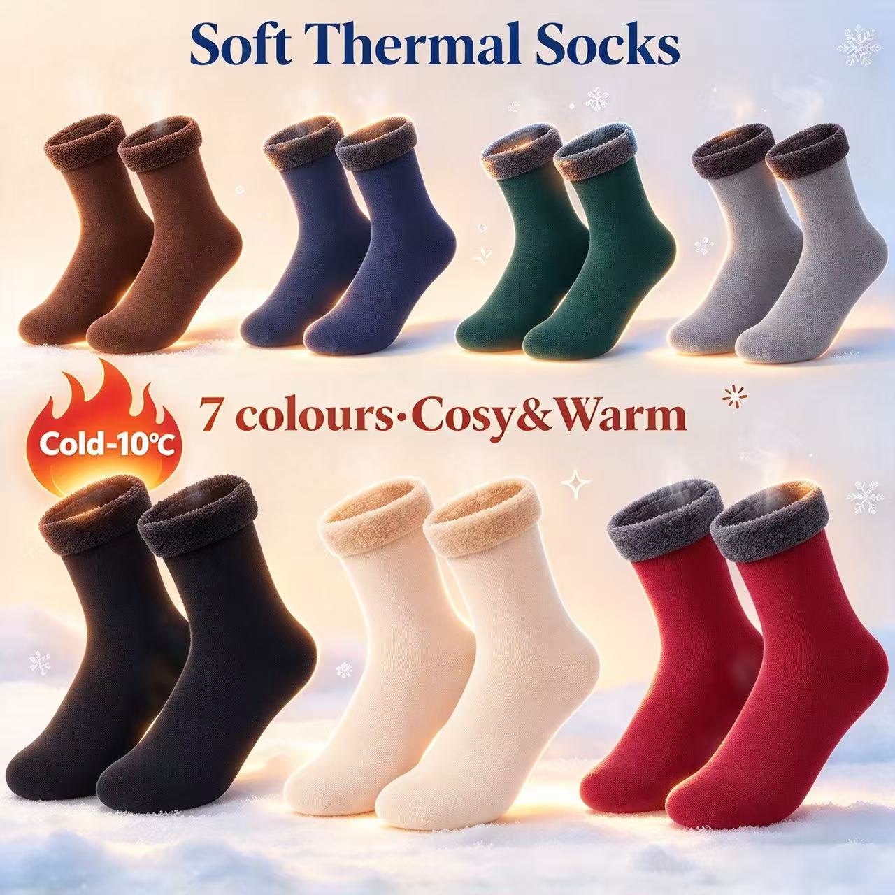 Women’s 6-Pack Thermal Snow Socks – Thick Fleece Lined, Extreme Warmth Mid-Calf Cosy Socks for Autumn/Winter --- 12 Pairs for Just £16.2 & Free shipping！