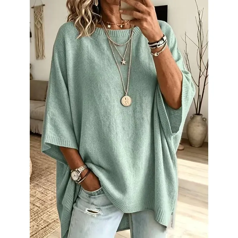 Women’s Oversized Knitted Jumper – Round Neck, Loose Fit Solid Colour Pullover for Autumn/Winter Layering---Buy 2 Get 10% Off & Free Shipping!