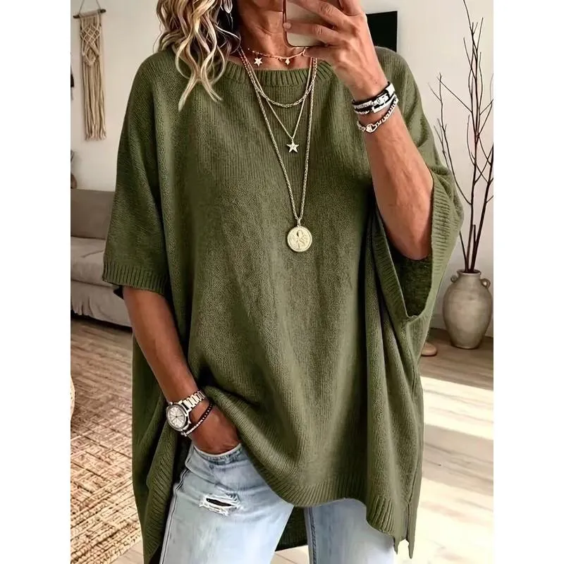 Women’s Oversized Knitted Jumper – Round Neck, Loose Fit Solid Colour Pullover for Autumn/Winter Layering---Buy 2 Get 10% Off & Free Shipping!