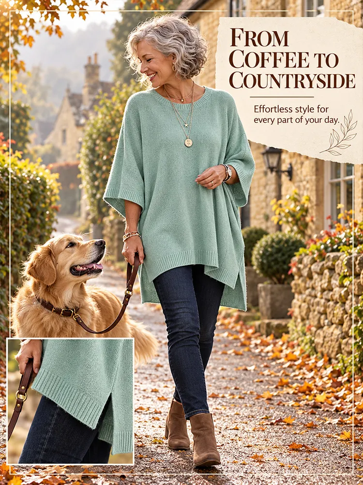 Women’s Oversized Knitted Jumper – Round Neck, Loose Fit Solid Colour Pullover for Autumn/Winter Layering---Buy 2 Get 10% Off & Free Shipping!