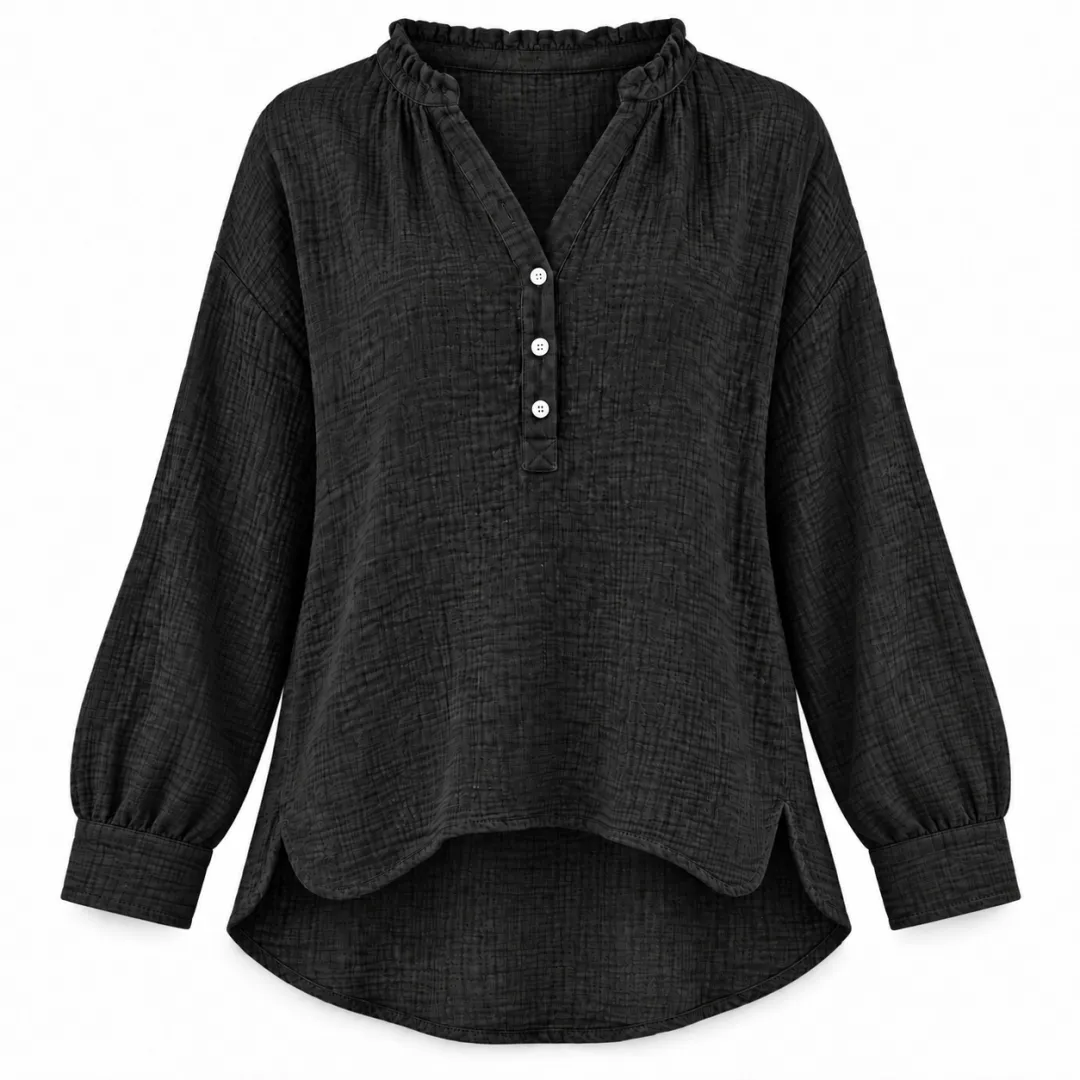 Women’s Oversized V-Neck Blouse – 100% Cotton, Button Front, Textured, Long Sleeve, Loose Fit for Spring/Autumn---Buy 2 Get 15% Off & Free Shipping!