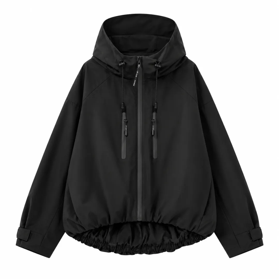 Women’s Short Waterproof Rain Jacket – Wide-Brim Hood, Pleated Hem, Adjustable Cuffs for Dog Walking & Commutes---Buy 2 Get 10% Off & Free Shipping!