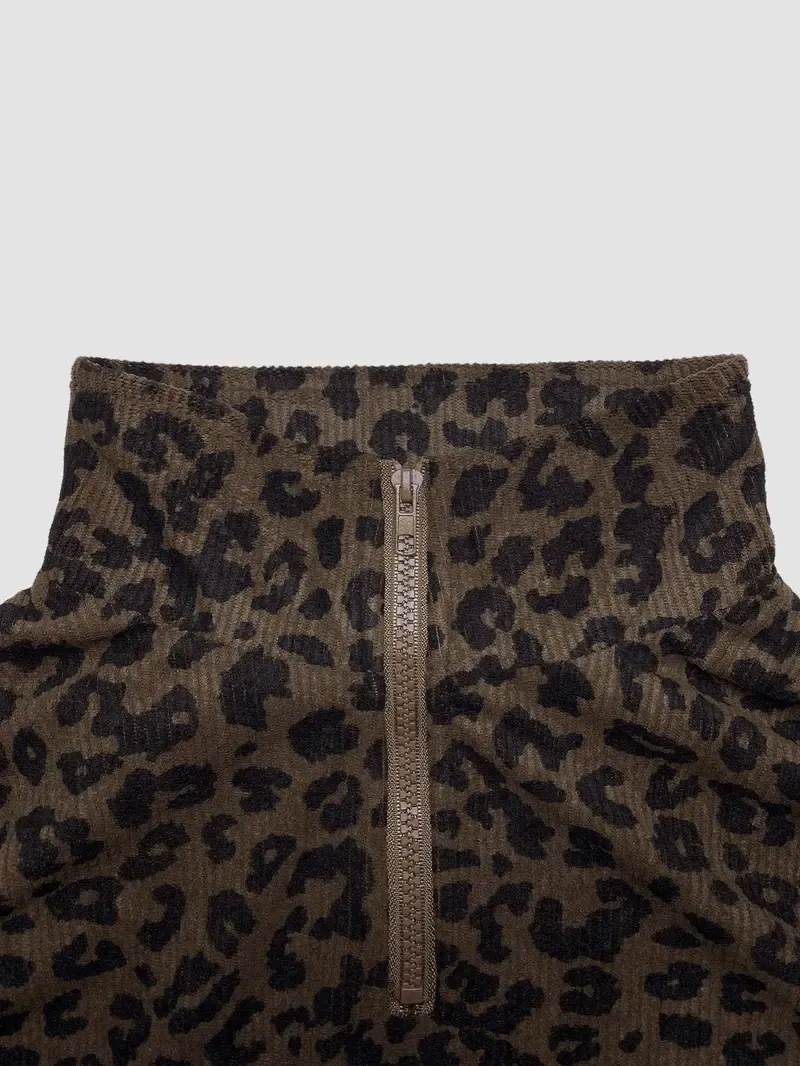 Women’s Leopard Print Half-Zip Sweatshirt – Oversized Drop Shoulder Pullover with Contrast Cuffs for Autumn/Winter---Buy 2 Get 10% Off & Free Shipping! Women’s Leopard Print Half-Zip Sweatshirt – Oversized Drop Shoulder Pullover with Contrast Cuffs for Au