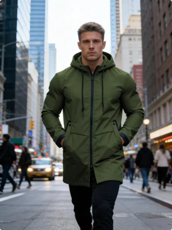 Men’s Windproof Hooded Mid-Length Jacket – Waterproof, Breathable, Lightweight All-Season Rain Coat for Outdoor---Buy 2 Get 15% Off & Free Shipping!