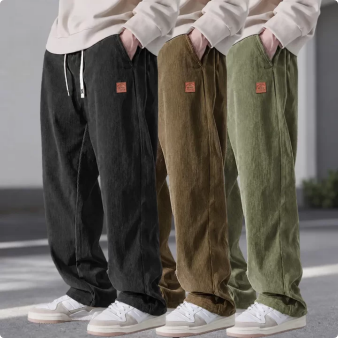 Men’s 3-Piece Woven Trousers Set – Straight-Leg, Loose Fit, Drawstring Waist, Plain Casual for Spring/Autumn---Buy 2 Get 15% Off & Free Shipping!