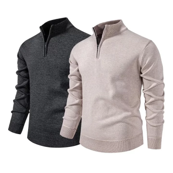 Men’s Half-Zip Fleece-Lined Sweater Set – Long Sleeve, Loose Fit, Solid Colour for Office & Parties, Autumn/Winter---Buy 2 Get 15% Off & Free Shipping!