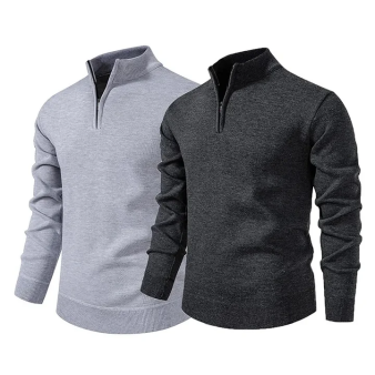 Men’s Half-Zip Fleece-Lined Sweater Set – Long Sleeve, Loose Fit, Solid Colour for Office & Parties, Autumn/Winter---Buy 2 Get 15% Off & Free Shipping!
