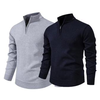 Men’s Half-Zip Fleece-Lined Sweater Set – Long Sleeve, Loose Fit, Solid Colour for Office & Parties, Autumn/Winter---Buy 2 Get 15% Off & Free Shipping!