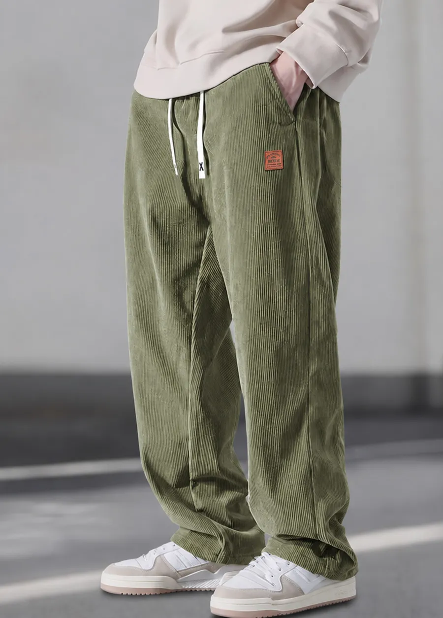 Men’s 3-Piece Woven Trousers Set – Straight-Leg, Loose Fit, Drawstring Waist, Plain Casual for Spring/Autumn---Buy 2 Get 15% Off & Free Shipping!