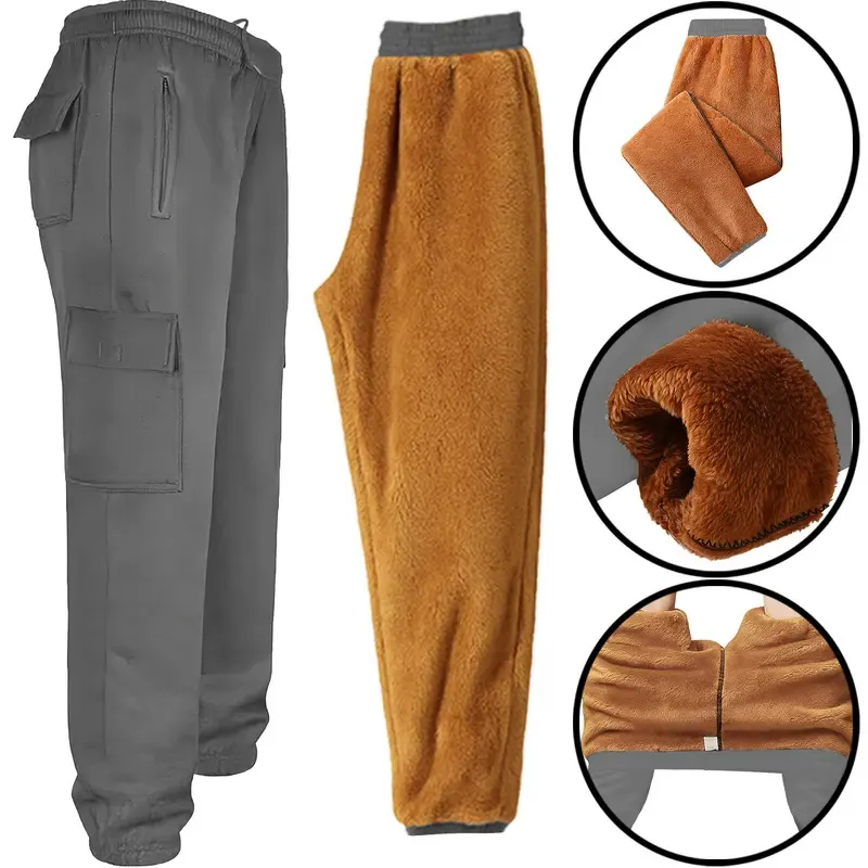 Men‘s Sherpa Lined Cargo Joggers – Thermal Fleece, Stretch Cotton Blend, Zip Pockets, Elasticated Waist for Cold Weather---Buy 2 Get 15% Off & Free Shipping!