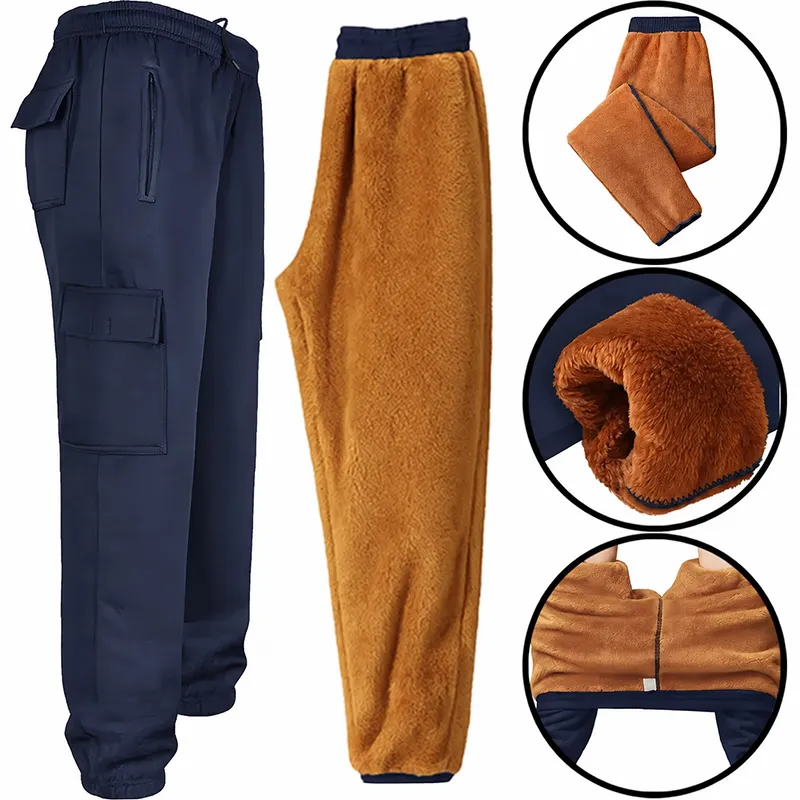 Men‘s Sherpa Lined Cargo Joggers – Thermal Fleece, Stretch Cotton Blend, Zip Pockets, Elasticated Waist for Cold Weather---Buy 2 Get 15% Off & Free Shipping!