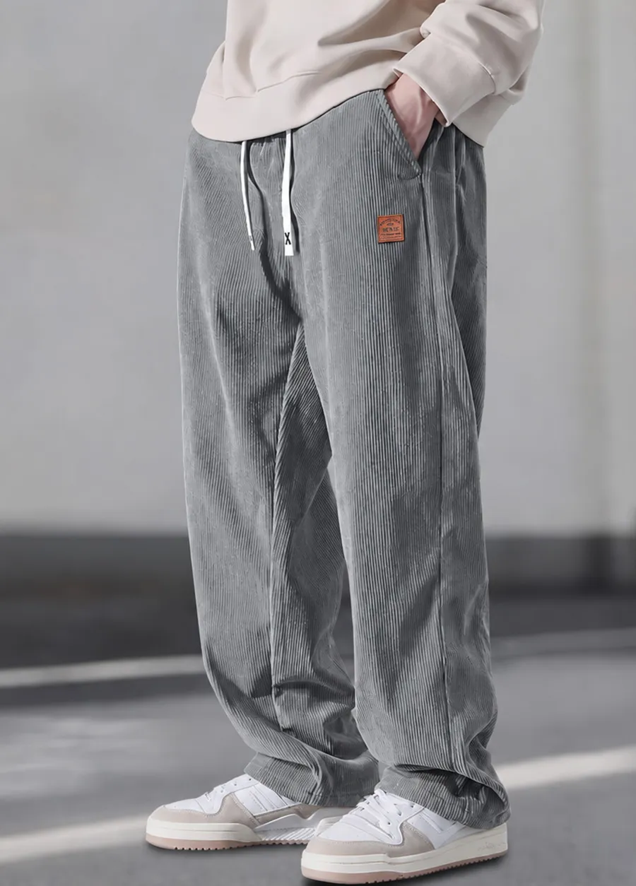 Men’s 3-Piece Woven Trousers Set – Straight-Leg, Loose Fit, Drawstring Waist, Plain Casual for Spring/Autumn---Buy 2 Get 15% Off & Free Shipping!
