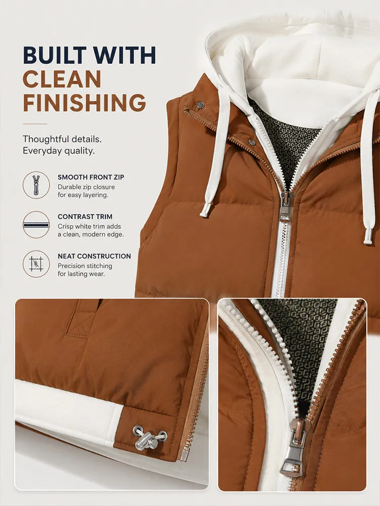Men’s & Women‘s Matching Hooded Gilet –Faux Two-Piece， Thickened Polyester , Slim Fit, Foldable, Casual Warm Layer for Autumn/Winter---Buy 2 Get 15% Off & Free Shipping!