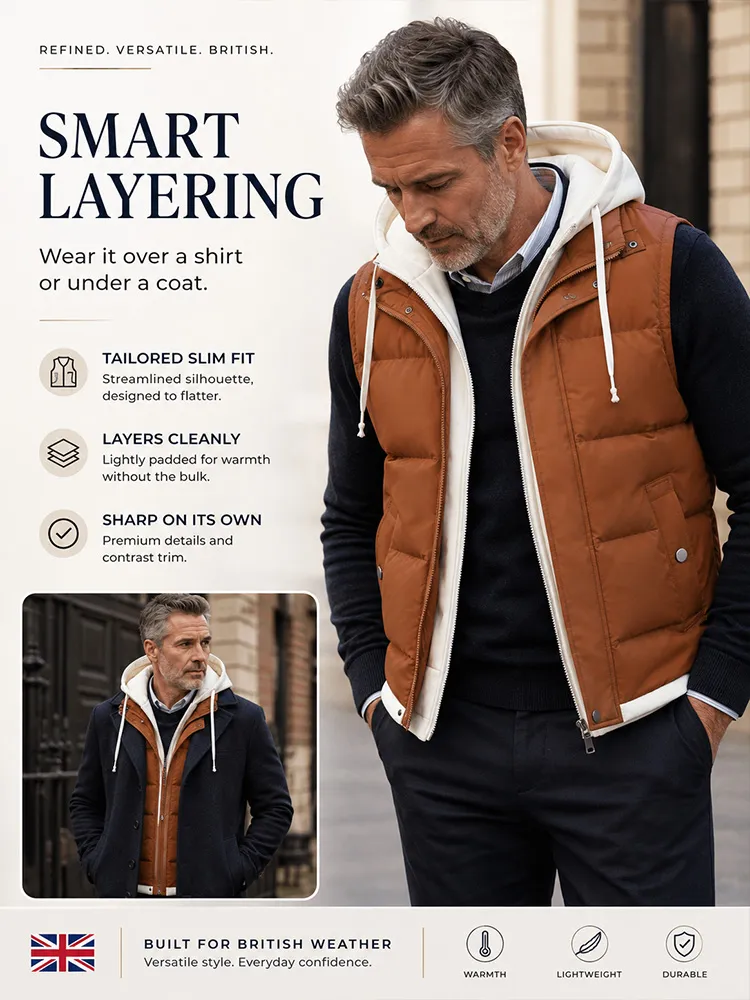 Men’s & Women‘s Matching Hooded Gilet –Faux Two-Piece， Thickened Polyester , Slim Fit, Foldable, Casual Warm Layer for Autumn/Winter---Buy 2 Get 15% Off & Free Shipping!