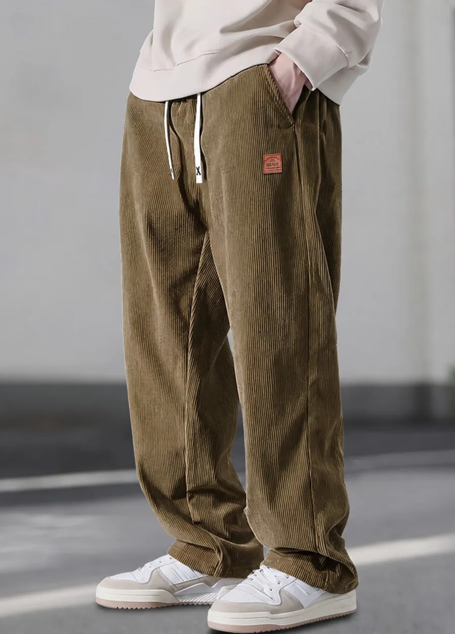 Men’s 3-Piece Woven Trousers Set – Straight-Leg, Loose Fit, Drawstring Waist, Plain Casual for Spring/Autumn---Buy 2 Get 15% Off & Free Shipping!