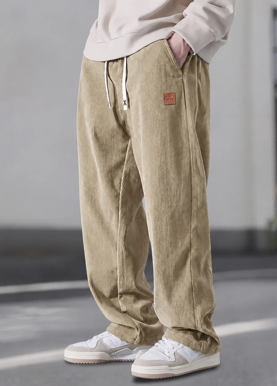 Men’s 3-Piece Woven Trousers Set – Straight-Leg, Loose Fit, Drawstring Waist, Plain Casual for Spring/Autumn---Buy 2 Get 15% Off & Free Shipping!
