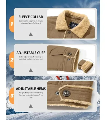 Men's Sherpa Lined Trucker Jacket – Windproof Cotton Shell, Multi-Pocket, Adjustable Cuffs & Hem, Winter Outdoor Coat---Buy 2 Get 15% Off & Free Shipping!