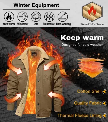Men's Sherpa Lined Trucker Jacket – Windproof Cotton Shell, Multi-Pocket, Adjustable Cuffs & Hem, Winter Outdoor Coat---Buy 2 Get 15% Off & Free Shipping!