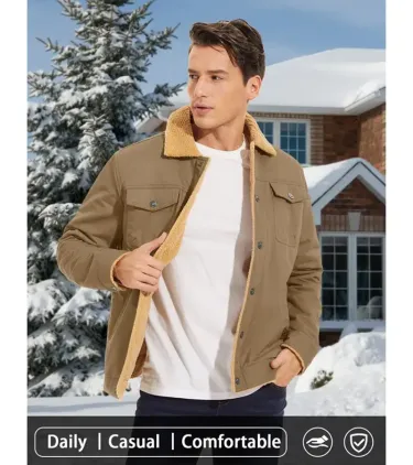 Men's Sherpa Lined Trucker Jacket – Windproof Cotton Shell, Multi-Pocket, Adjustable Cuffs & Hem, Winter Outdoor Coat---Buy 2 Get 15% Off & Free Shipping!