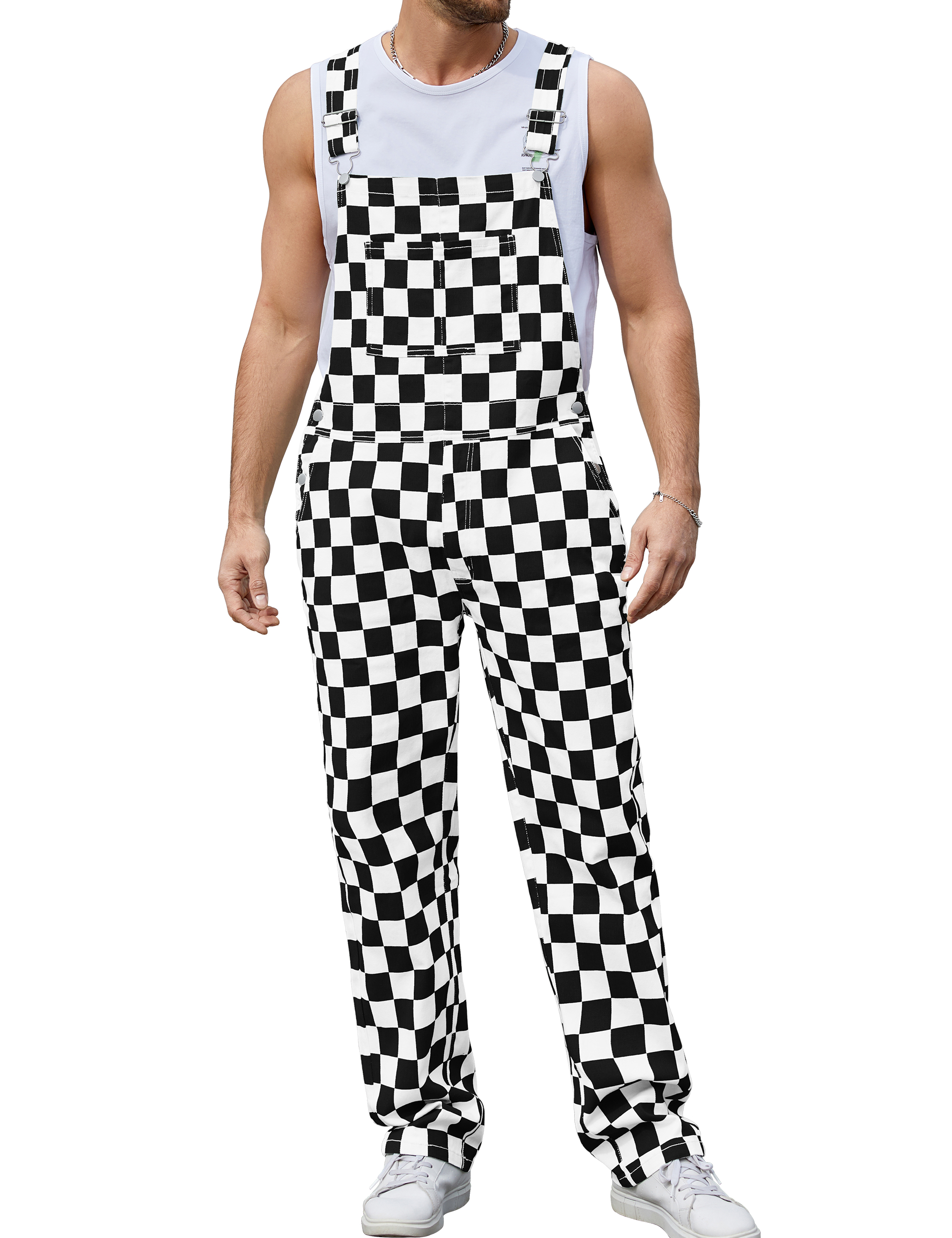Checkered Overalls Men Bib Coveralls Work Jumpsuit-LuckyFeb