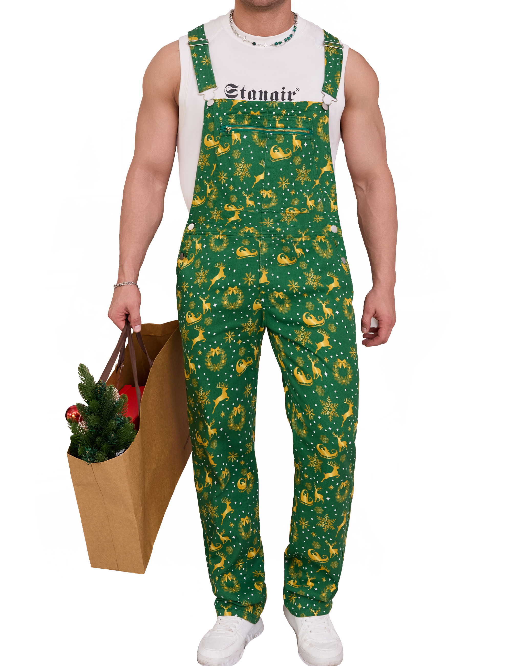 Christmas Overalls Men Bib Coveralls Xmas Stocking Stuffers